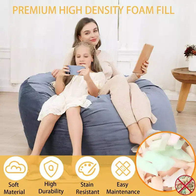 Grand pouf de 4 pieds pour adultes/adolescents avec remplissage en mousse déchiquetée, canapé pouf confortable avec remplissage inclus, poufs en tissu velours doux, 4 pieds