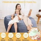Grand pouf de 4 pieds pour adultes/adolescents avec remplissage en mousse déchiquetée, canapé pouf confortable avec remplissage inclus, poufs en tissu velours doux, 4 pieds