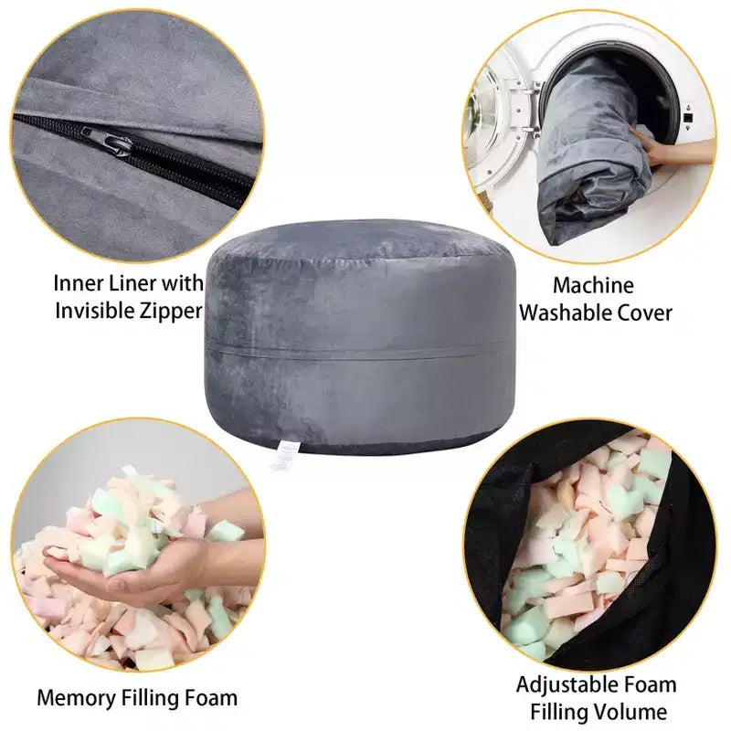 Grand pouf de 4 pieds pour adultes/adolescents avec remplissage en mousse déchiquetée, canapé pouf confortable avec remplissage inclus, poufs en tissu velours doux, 4 pieds