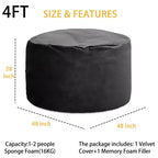 Grand pouf de 4 pieds pour adultes/adolescents avec remplissage en mousse déchiquetée, canapé pouf confortable avec remplissage inclus, poufs en tissu velours doux, 4 pieds