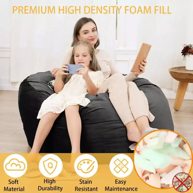 Grand pouf de 4 pieds pour adultes/adolescents avec remplissage en mousse déchiquetée, canapé pouf confortable avec remplissage inclus, poufs en tissu velours doux, 4 pieds