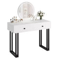 Double-Drawer Round Mirror Vanity Table - Modern Style Vanity Table with Lighting, Sturdy Iron Frame, MDF Construction, Two Spacious Drawers