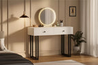 Coiffeuse double tiroir avec miroir rond - Coiffeuse de style moderne avec éclairage, cadre en fer robuste, construction en MDF, deux tiroirs spacieux