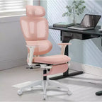 Pink Mesh Office Chair w/ Footrest, Adjustable Arms, Lumbar & Headrest, 360 Silent Wheels