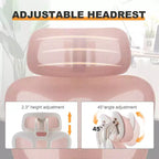 Chaise de bureau en maille rose avec repose-pieds, accoudoirs réglables, support lombaire et appui-tête, roulettes silencieuses à 360°