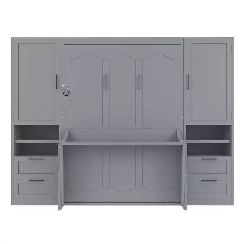 Lit mural escamotable complet Murphy avec placard, lit armoire pleine grandeur pliant avec tiroirs de rangement et étagères pour chambre d'amis/bureau