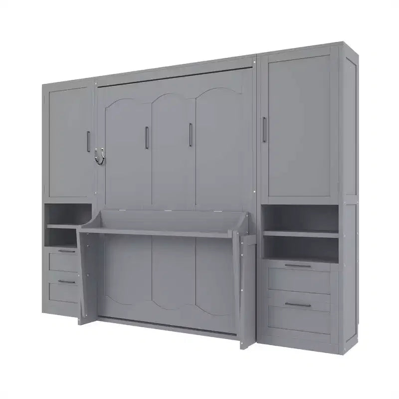 Lit mural escamotable complet Murphy avec placard, lit armoire pleine grandeur pliant avec tiroirs de rangement et étagères pour chambre d'amis/bureau