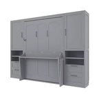 Lit mural escamotable complet Murphy avec placard, lit armoire pleine grandeur pliant avec tiroirs de rangement et étagères pour chambre d'amis/bureau