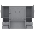 Lit mural escamotable complet Murphy avec placard, lit armoire pleine grandeur pliant avec tiroirs de rangement et étagères pour chambre d'amis/bureau