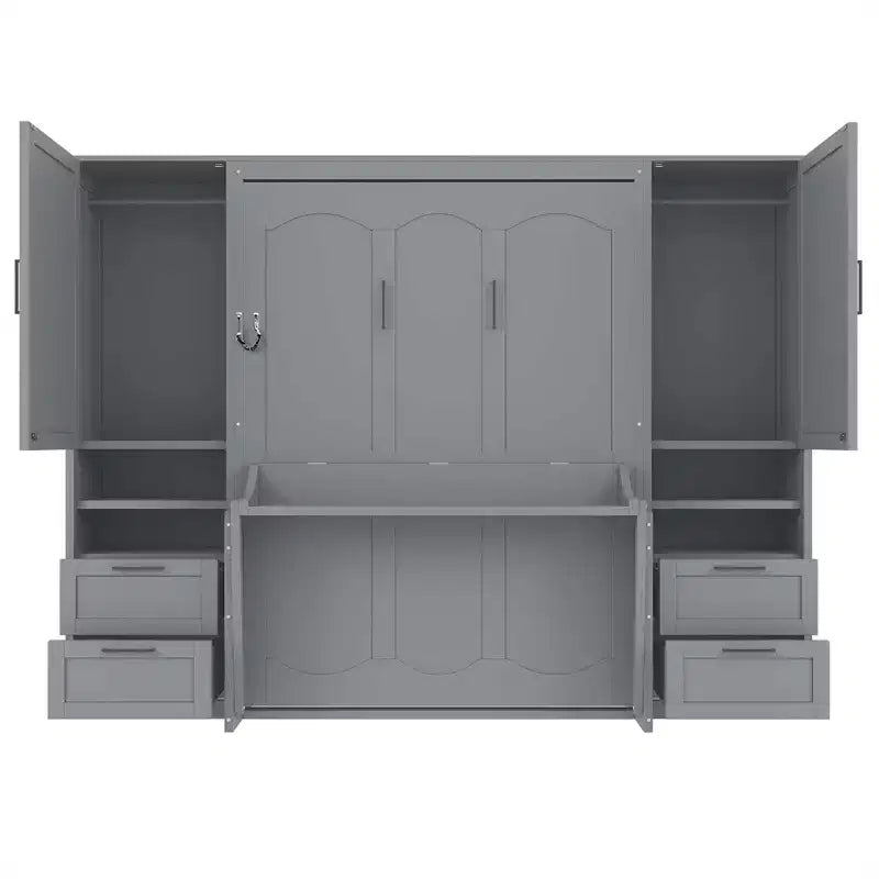 Lit mural escamotable complet Murphy avec placard, lit armoire pleine grandeur pliant avec tiroirs de rangement et étagères pour chambre d'amis/bureau