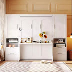 Lit mural escamotable complet Murphy avec placard, lit armoire pleine grandeur pliant avec tiroirs de rangement et étagères pour chambre d'amis/bureau
