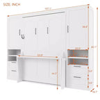 Lit mural escamotable complet Murphy avec placard, lit armoire pleine grandeur pliant avec tiroirs de rangement et étagères pour chambre d'amis/bureau