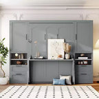 Lit mural escamotable complet Murphy avec placard, lit armoire pleine grandeur pliant avec tiroirs de rangement et étagères pour chambre d'amis/bureau
