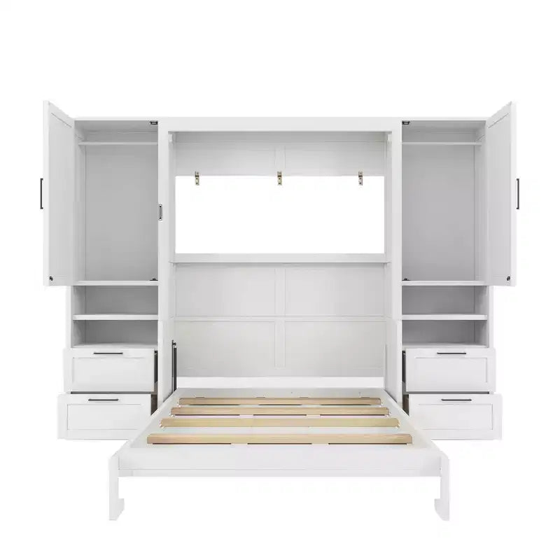 Lit mural escamotable complet Murphy avec placard, lit armoire pleine grandeur pliant avec tiroirs de rangement et étagères pour chambre d'amis/bureau