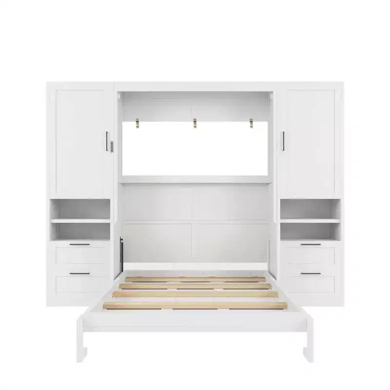 Lit mural escamotable complet Murphy avec placard, lit armoire pleine grandeur pliant avec tiroirs de rangement et étagères pour chambre d'amis/bureau