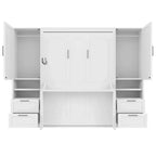 Lit mural escamotable complet Murphy avec placard, lit armoire pleine grandeur pliant avec tiroirs de rangement et étagères pour chambre d'amis/bureau