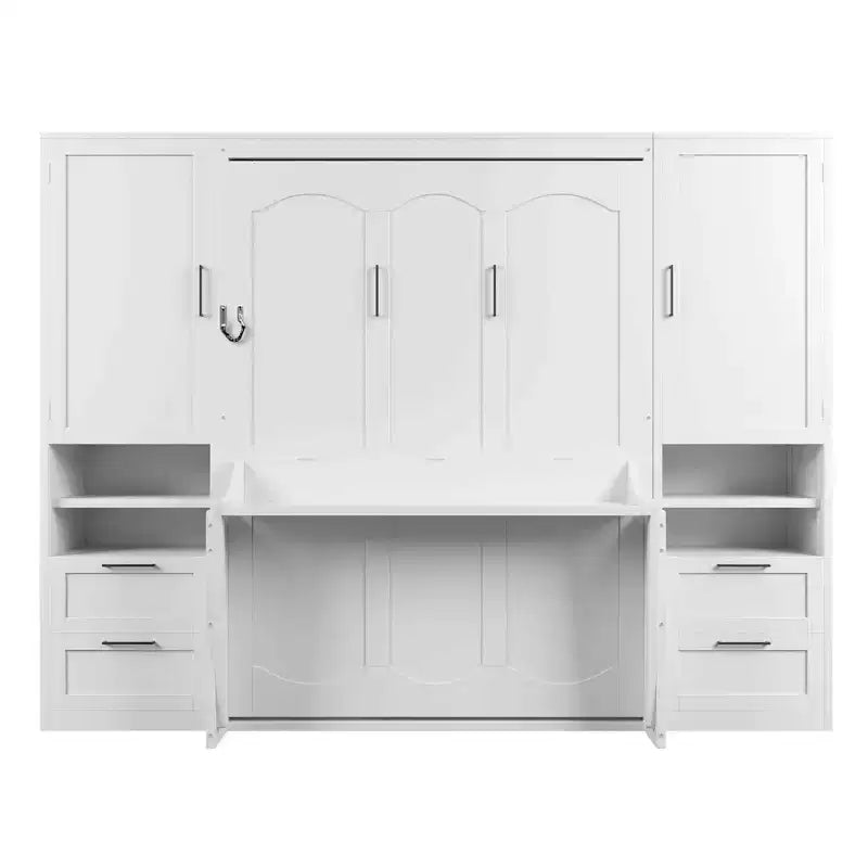 Lit mural escamotable complet Murphy avec placard, lit armoire pleine grandeur pliant avec tiroirs de rangement et étagères pour chambre d'amis/bureau