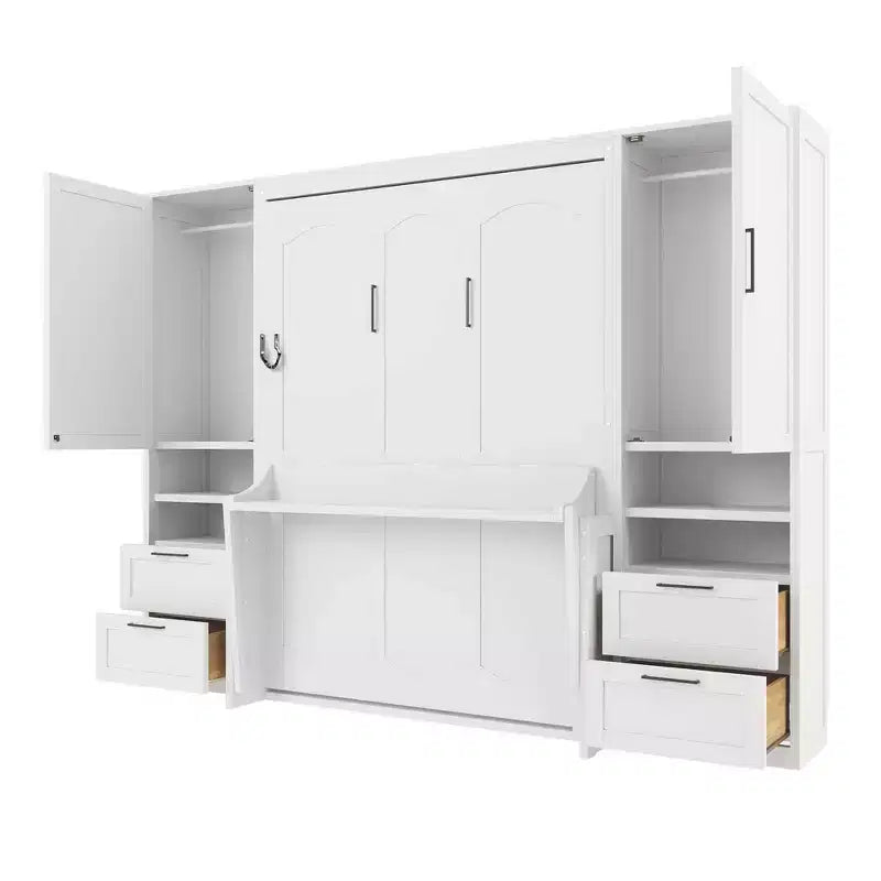 Lit mural escamotable complet Murphy avec placard, lit armoire pleine grandeur pliant avec tiroirs de rangement et étagères pour chambre d'amis/bureau