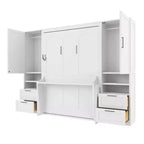 Lit mural escamotable complet Murphy avec placard, lit armoire pleine grandeur pliant avec tiroirs de rangement et étagères pour chambre d'amis/bureau