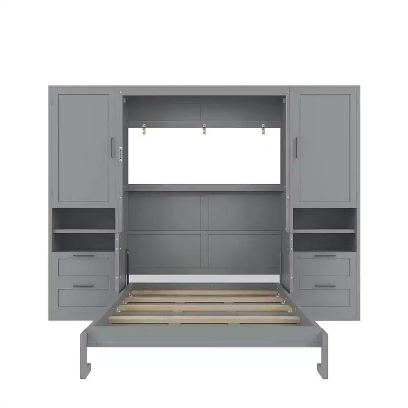 Lit mural escamotable complet Murphy avec placard, lit armoire pleine grandeur pliant avec tiroirs de rangement et étagères pour chambre d'amis/bureau