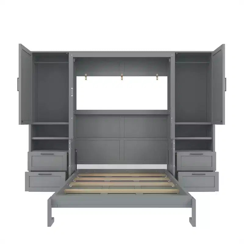 Lit mural escamotable complet Murphy avec placard, lit armoire pleine grandeur pliant avec tiroirs de rangement et étagères pour chambre d'amis/bureau