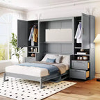 Full Murphy Bed Wall Bed with Closet, Full Size Cabinet Bed Folding Wall Bed with Storage Drawers and Shelves for Guest Room Office
