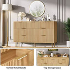 Commode 7 tiroirs cannelée avec poignées dorées, meuble de rangement moderne pour chambre à coucher, salon, couloir