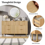 Commode 7 tiroirs cannelée avec poignées dorées, meuble de rangement moderne pour chambre à coucher, salon, couloir