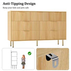 Commode 7 tiroirs cannelée avec poignées dorées, meuble de rangement moderne pour chambre à coucher, salon, couloir