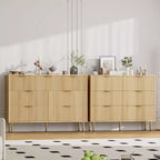 Commode 7 tiroirs cannelée avec poignées dorées, meuble de rangement moderne pour chambre à coucher, salon, couloir