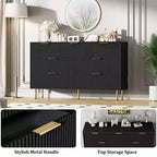 Commode 7 tiroirs cannelée avec poignées dorées, meuble de rangement moderne pour chambre à coucher, salon, couloir