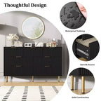 Commode 7 tiroirs cannelée avec poignées dorées, meuble de rangement moderne pour chambre à coucher, salon, couloir