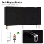 Commode 7 tiroirs cannelée avec poignées dorées, meuble de rangement moderne pour chambre à coucher, salon, couloir