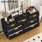 Commode 7 tiroirs cannelée avec poignées dorées, meuble de rangement moderne pour chambre à coucher, salon, couloir
