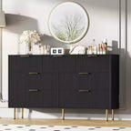 Commode 7 tiroirs cannelée avec poignées dorées, meuble de rangement moderne pour chambre à coucher, salon, couloir