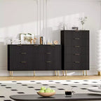 Commode 7 tiroirs cannelée avec poignées dorées, meuble de rangement moderne pour chambre à coucher, salon, couloir