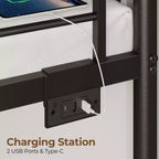 Lit superposé en métal, cadre de lit avec tiroirs de rangement et station de recharge et lumière LED, avec garde-corps de sécurité et échelles Noir