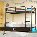 Greenstell Metal Bunk Bed, Bed Frame with Storage Drawers & Charging Station and LED Light ,with Safety Guardrail & Ladders Black