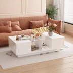 Famapy White High-Gloss LED Coffee Table  Multi-Zone Storage with Drawer & Open Compartments