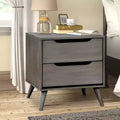 Royal Hampton 2 Drawer Wooden Nightstand with Cut Out Pulls, Gray