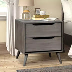 Royal Hampton 2 Drawer Wooden Nightstand with Cut Out Pulls, Gray