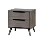 Table de chevet en bois à 2 tiroirs avec poignées découpées, gris