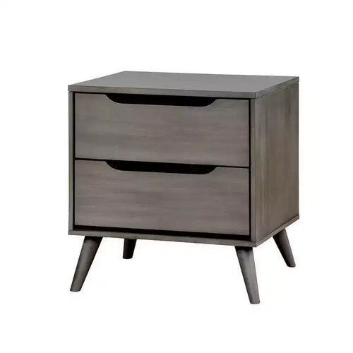 Table de chevet en bois à 2 tiroirs avec poignées découpées, gris