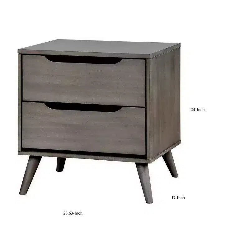 Table de chevet en bois à 2 tiroirs avec poignées découpées, gris