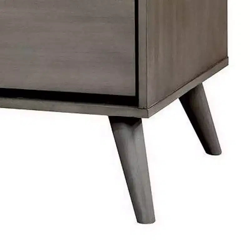 Table de chevet en bois à 2 tiroirs avec poignées découpées, gris