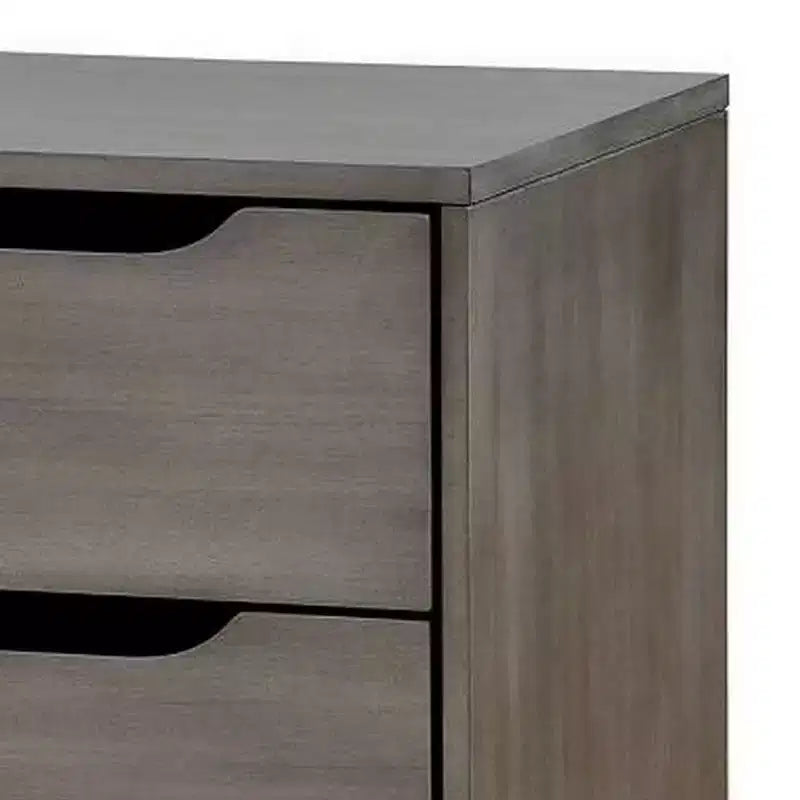 Table de chevet en bois à 2 tiroirs avec poignées découpées, gris