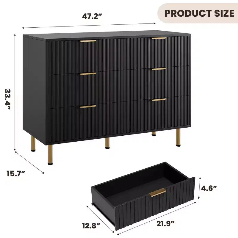Commode à huit tiroirs, tiroirs profonds et plateau large de style moderne avec cannelures pour chambre à coucher, grand meuble de rangement double pour téléviseur.