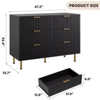 Commode à huit tiroirs, tiroirs profonds et plateau large de style moderne avec cannelures pour chambre à coucher, grand meuble de rangement double pour téléviseur.
