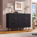 Commode à huit tiroirs, tiroirs profonds et plateau large de style moderne avec cannelures pour chambre à coucher, grand meuble de rangement double pour téléviseur.