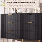 Commode à huit tiroirs, tiroirs profonds et plateau large de style moderne avec cannelures pour chambre à coucher, grand meuble de rangement double pour téléviseur.